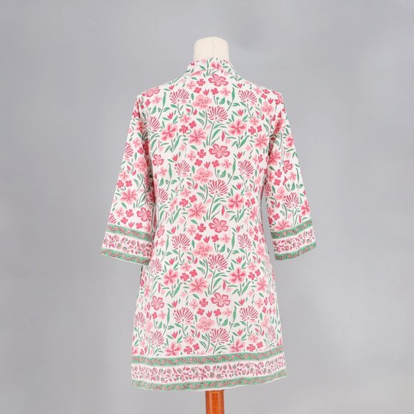 VICTORIA DUNN Cotton Floral Shirt Dress Pink & Green Size S - Picture 4 of 7